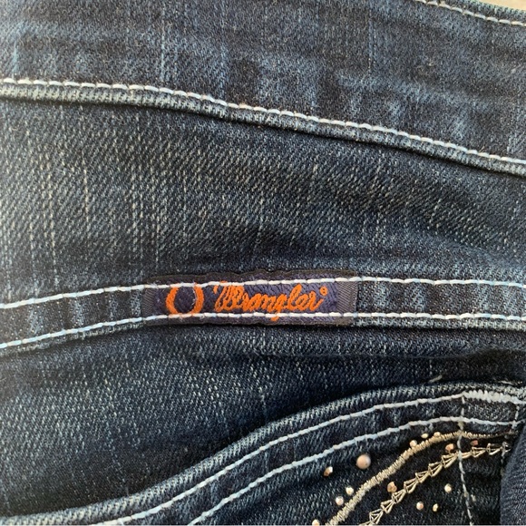 Women’s 13/14 x 34 WRANGLER Q BABY Dark Blue Jeans Bootcut Embellished - Picture 12 of 16